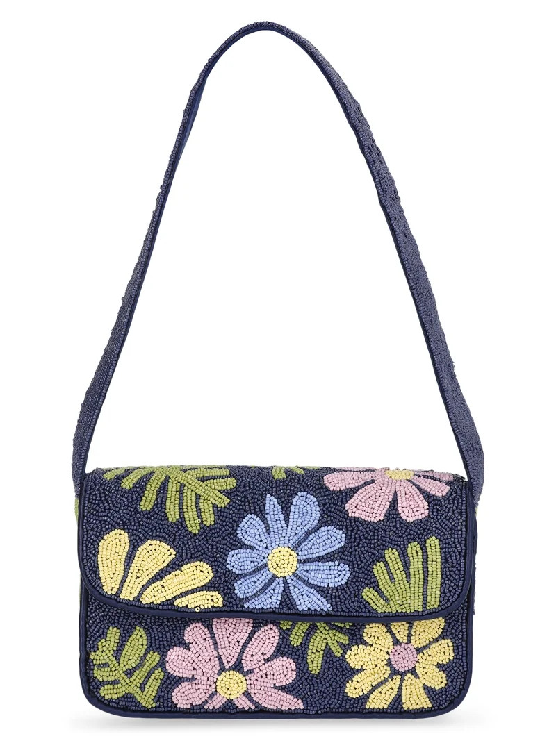 Scoop Women's Beaded Flap Shoulder Bag, Navy Print | Walmart (US)