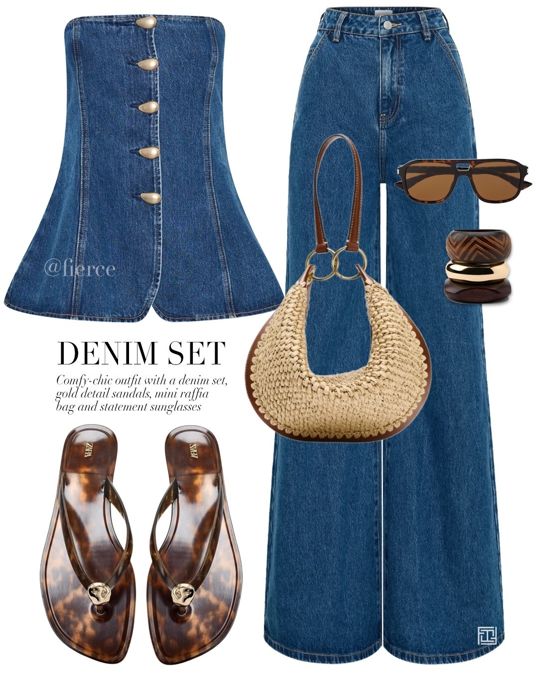 Denim Co-ord set raffia mini bag brown gold detail jelly sandals vacation dinner outfit summer evening look date nightt

#LTKuk #LTKsummer #LTKspring