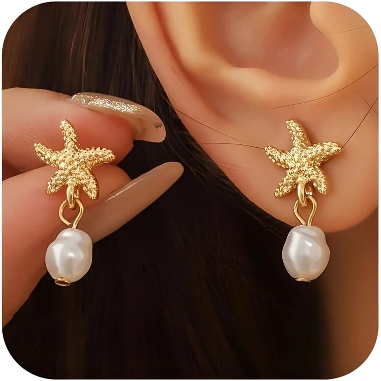DESIGNICE Seashell Starfish Earrings Beach Jewelry for Women Pearl Drop Shell Earrings Ocean Beac... | Walmart (US)