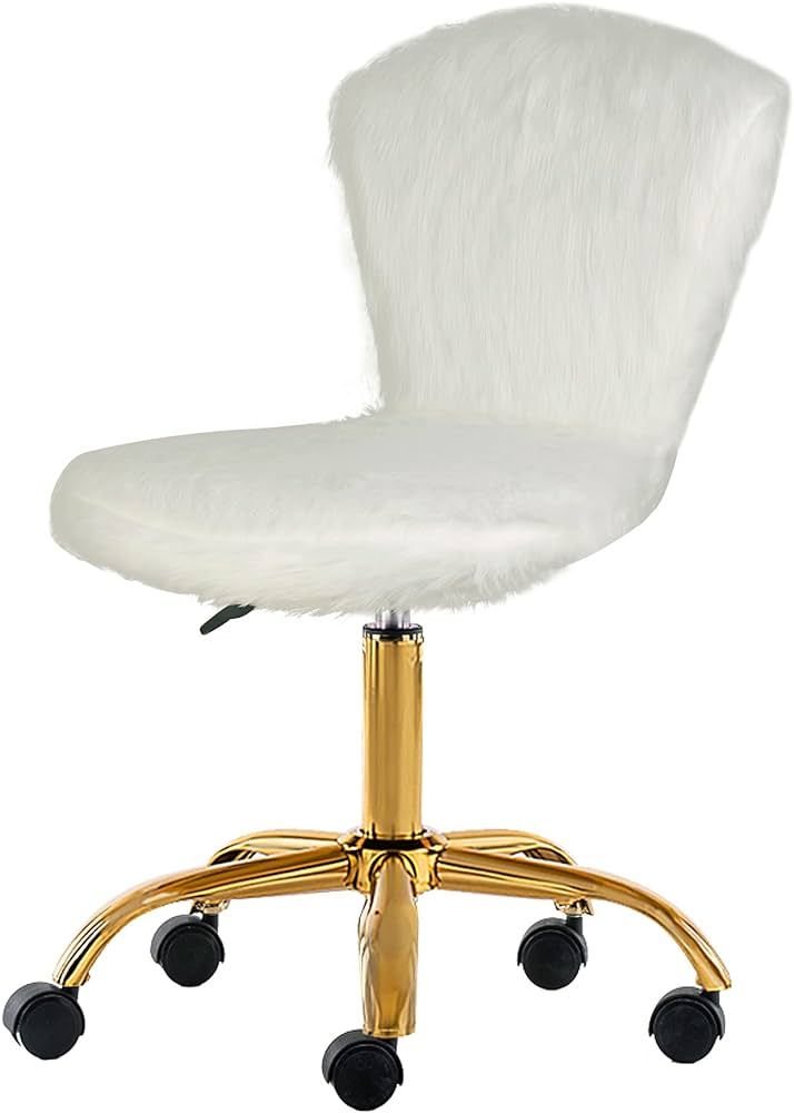 GIA Mid-Back Adjustable Swivel Vanity Chair, Faux Fur White | Amazon (US)