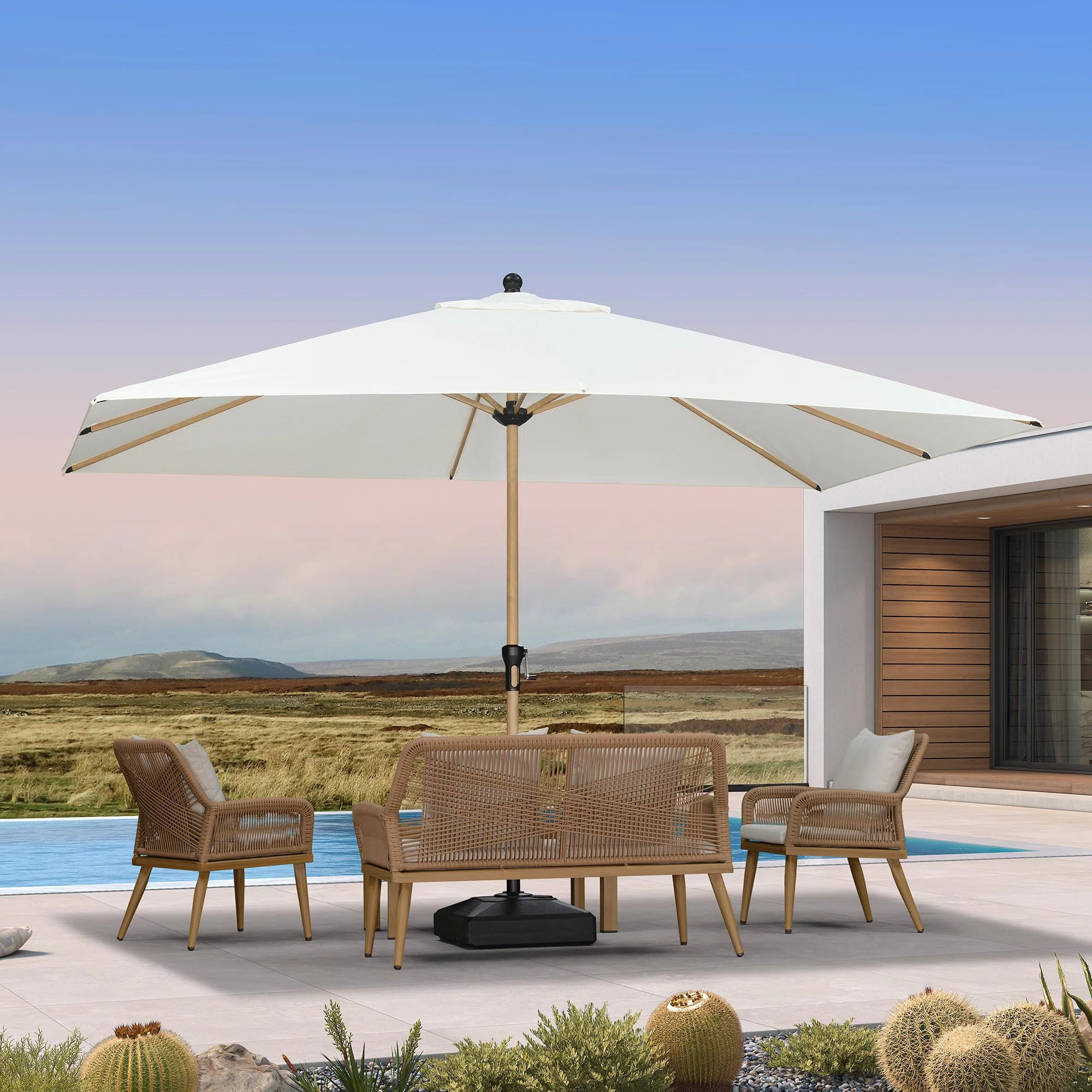 9' x 11.5' Patio Navy Umbrella Outdoor Table Navy Umbrella Rectangular Aluminum Market Navy Umbre... | Wayfair North America