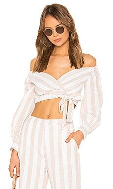 superdown Laura Stripe Wrap Top in Nude & White from Revolve.com | Revolve Clothing (Global)