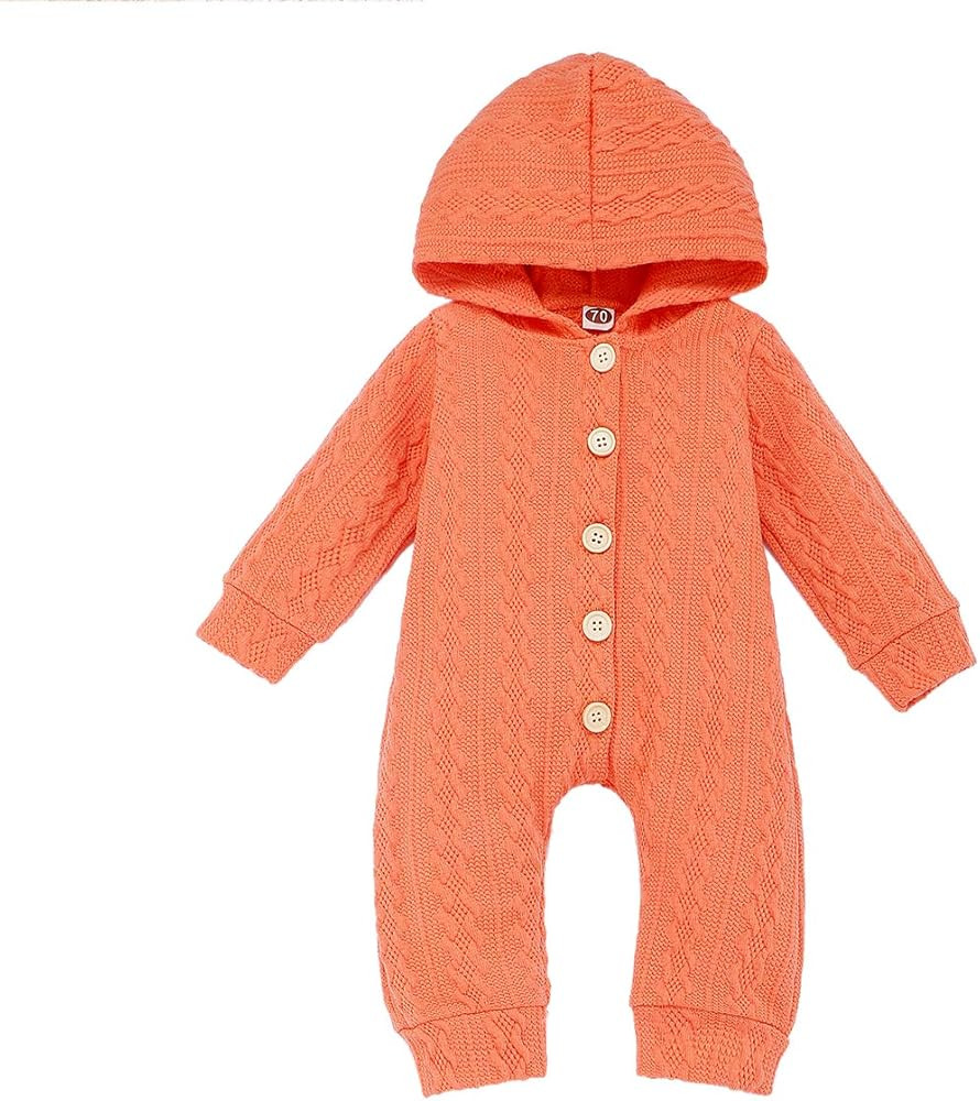 Baby Boy Girl Knit Hooded Romper Newborn Infant Hoodie One Piece Jumpsuit with Button Winter Outf... | Amazon (US)