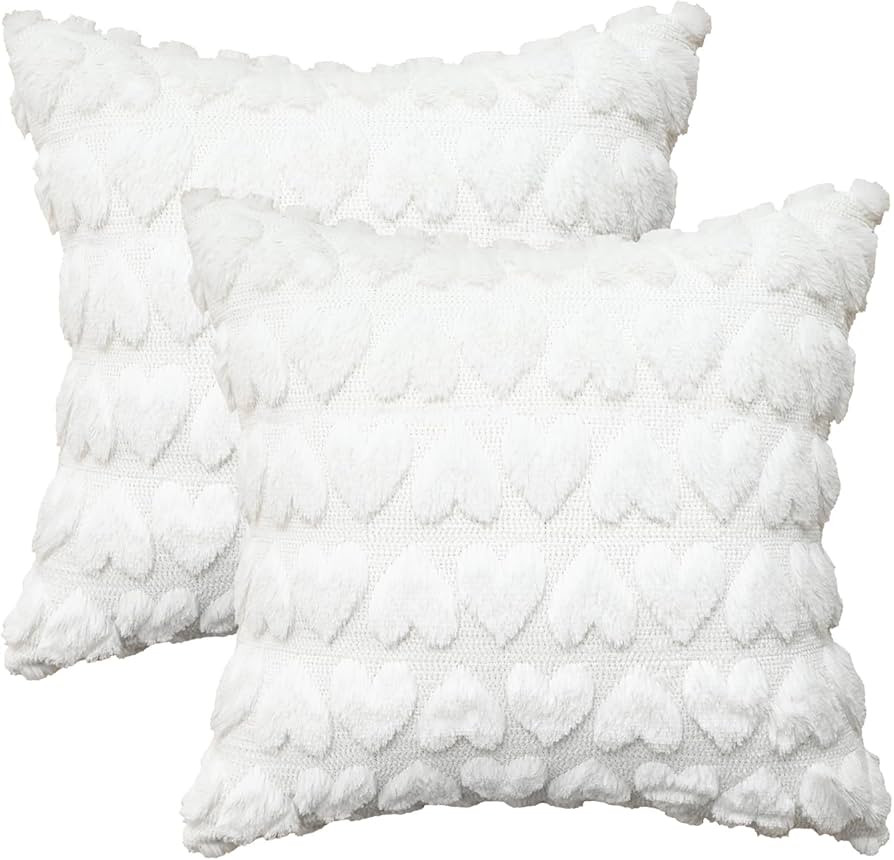 AVOIN colorlife Valentine's Day Love Heart Throw Pillow Cover Set of 2, 18 x 18 Inch Soft Plush F... | Amazon (US)