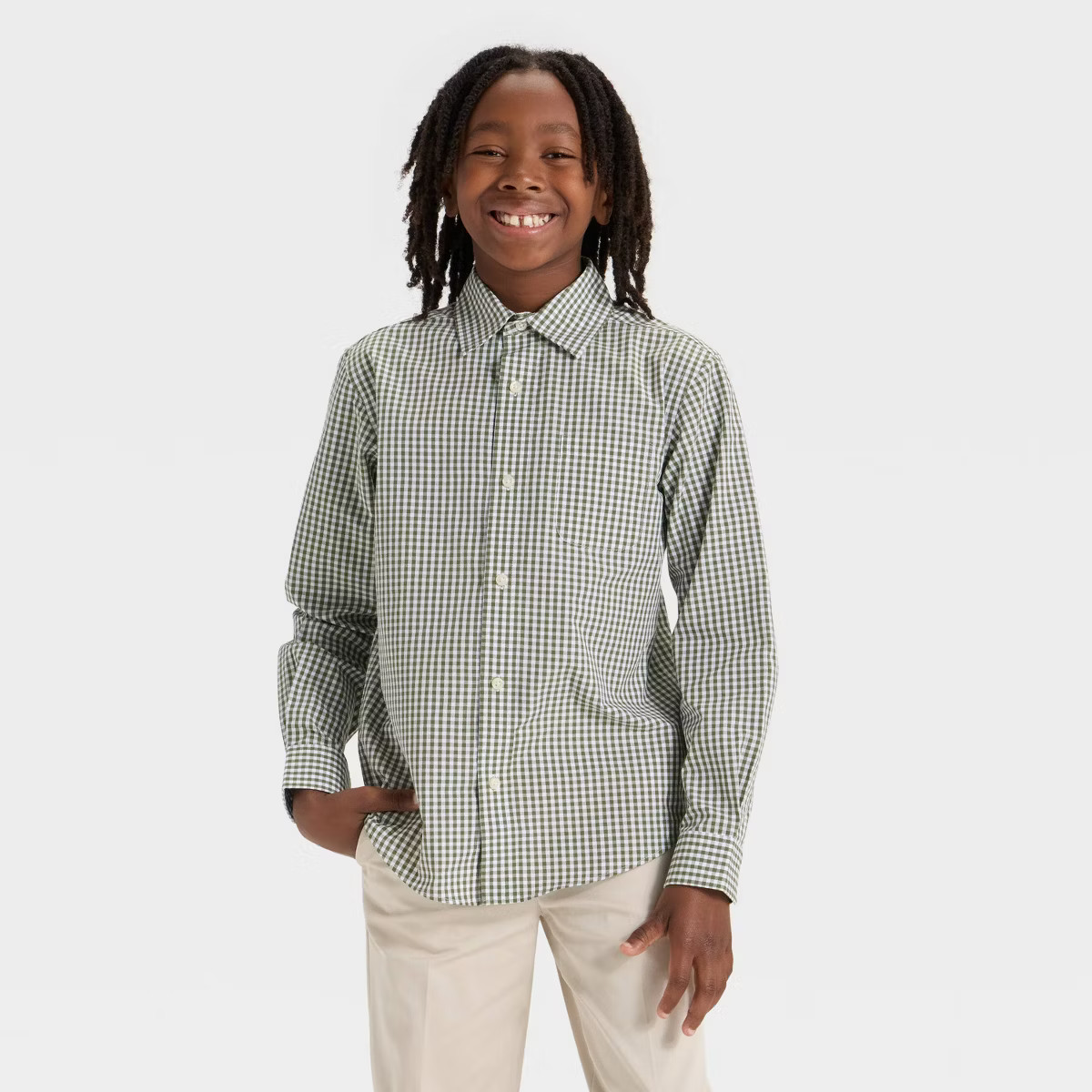 Boys' Long Sleeve Button-Down Dress Shirt - Cat & Jack™ Green | Target