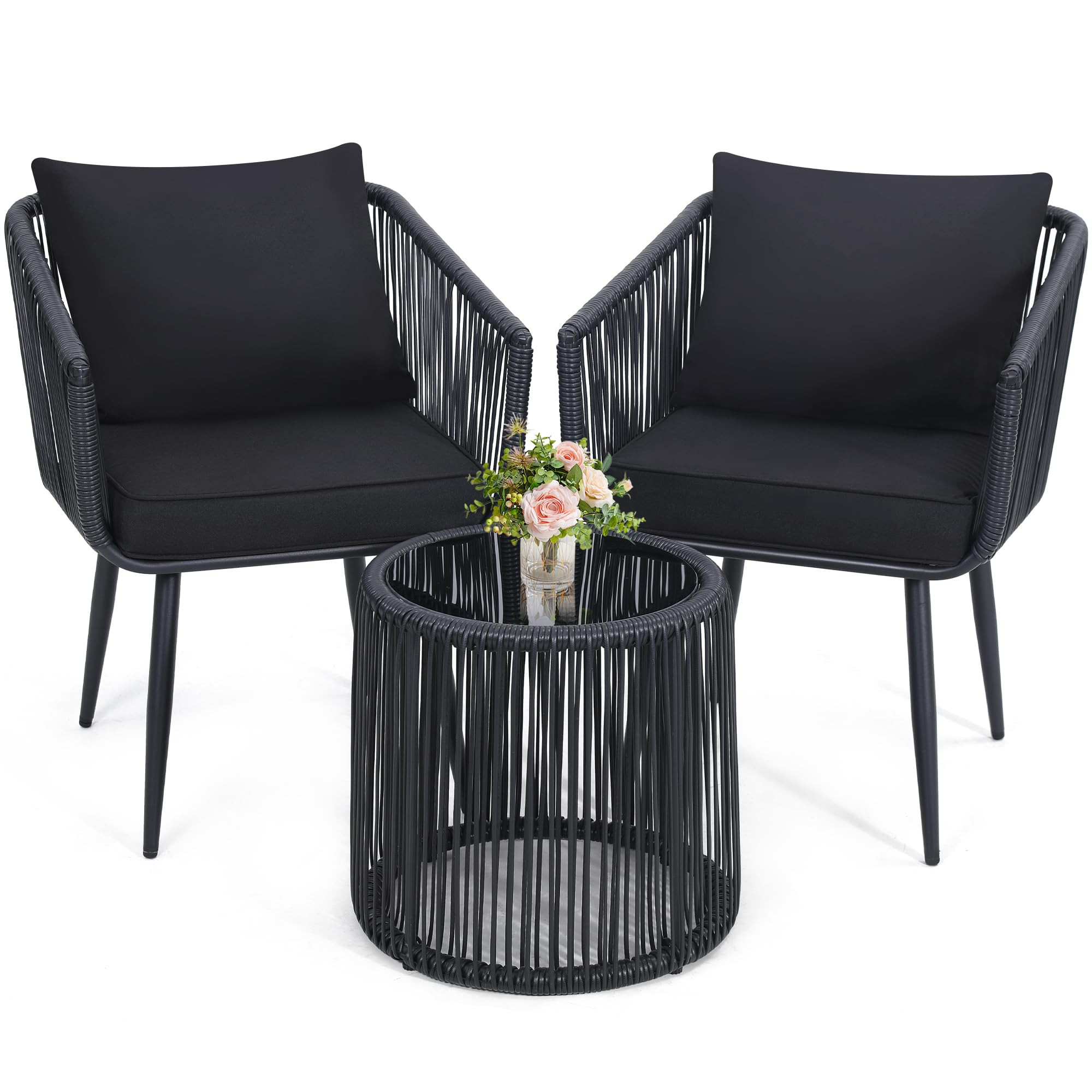 Kromax 3 Pieces Patio Rattan Bistro Conversation Set, Outdoor All-Weather Wicker Furniture Chairs... | Amazon (US)