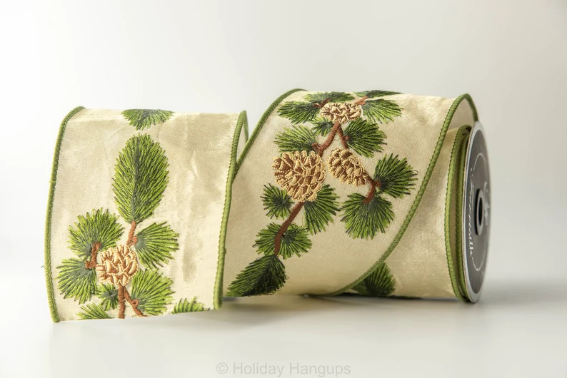 Shimmering Pinecone Branch Green by Farrisilk 4 Inch - Etsy | Etsy (US)