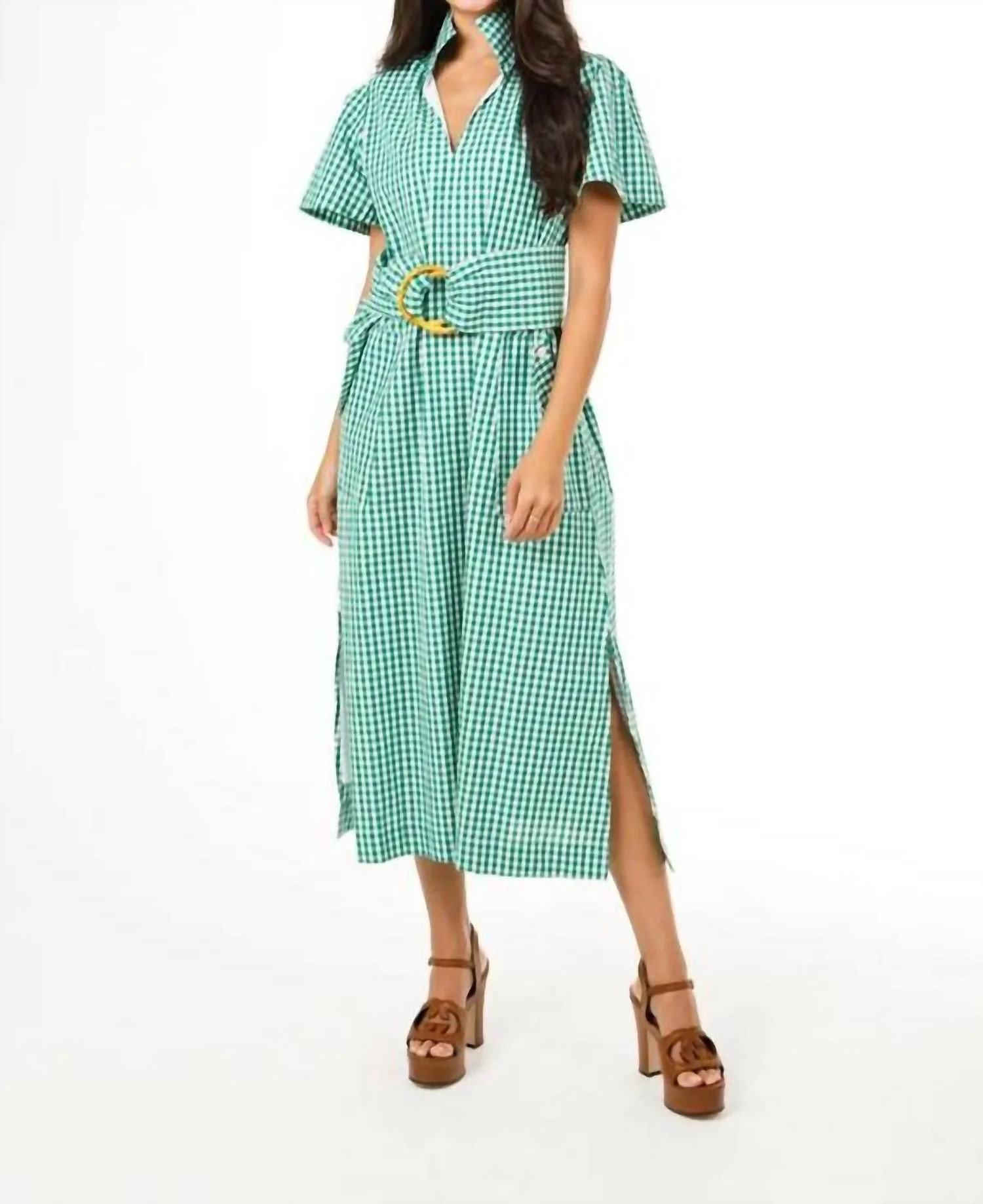 Gretchen Dress In Green And White Gingham | Shop Simon