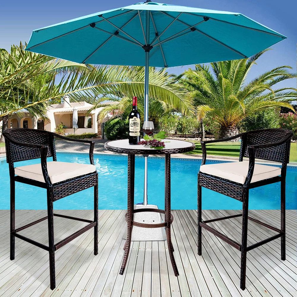Outdoor High Top Table and Chair, Patio Furniture High Top Table Set with Glass Coffee Table, Rem... | Walmart (US)