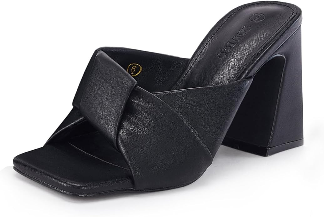 Coutgo Womens Chunky Heeled Mules Puffy Knot Square Open Toe Slip On Sandals Summer Evening Party... | Amazon (US)