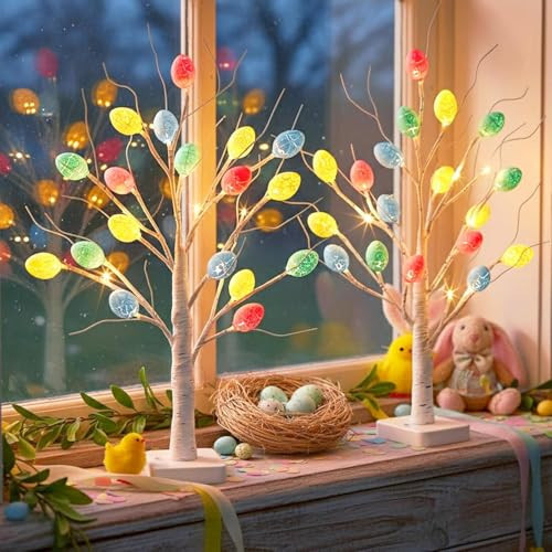 Vanthylit Easter Decorations, 2 Pack Lighted Easter Tree Battery Operated with Timer, 22 Inch LED Birch Tree with 36 Egg Ornaments Indoor Tabletop Centerpiece Light for Home Decor | Amazon (US)