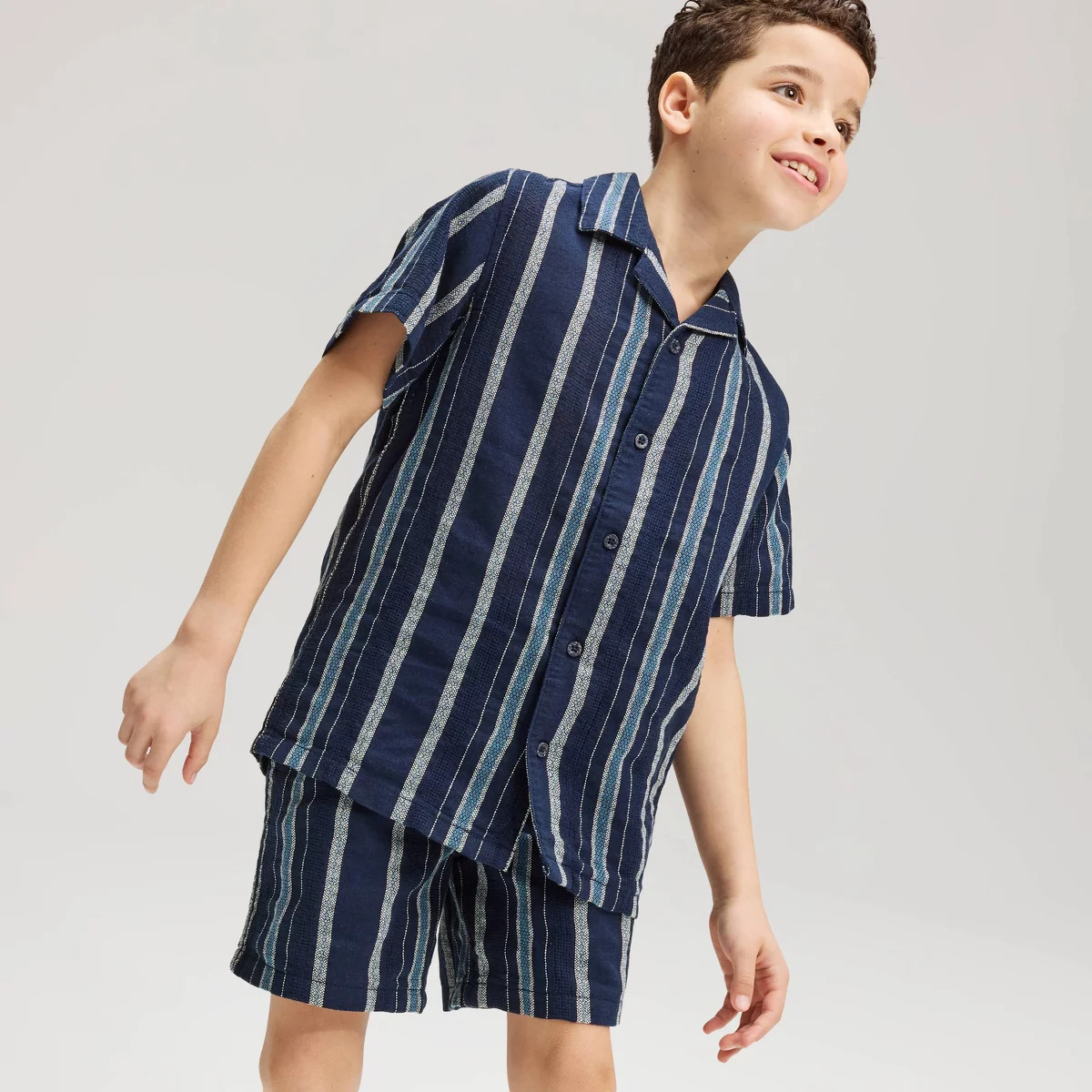 Boys' Nightfall Striped Short Sleeve Shirt - Cat & Jack™ Blue M | Target