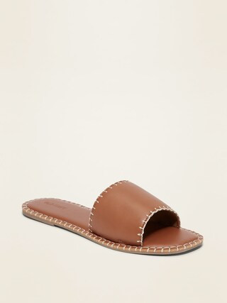 Faux-Leather Whip-Stitched Slide Sandals for Women | Old Navy (US)