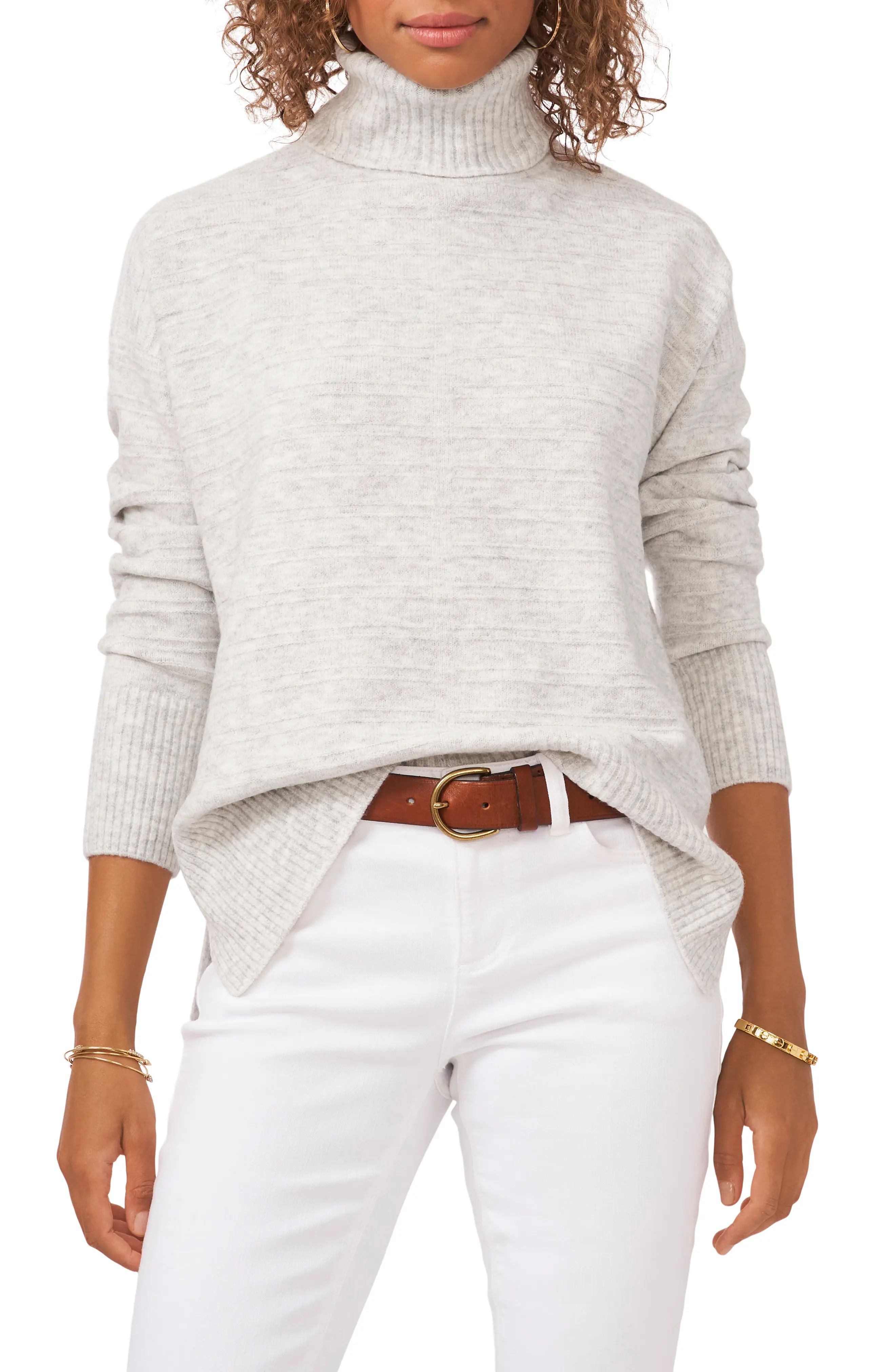 Vince Camuto Textured Turtleneck Sweater in Silver Heather at Nordstrom, Size X-Small | Nordstrom