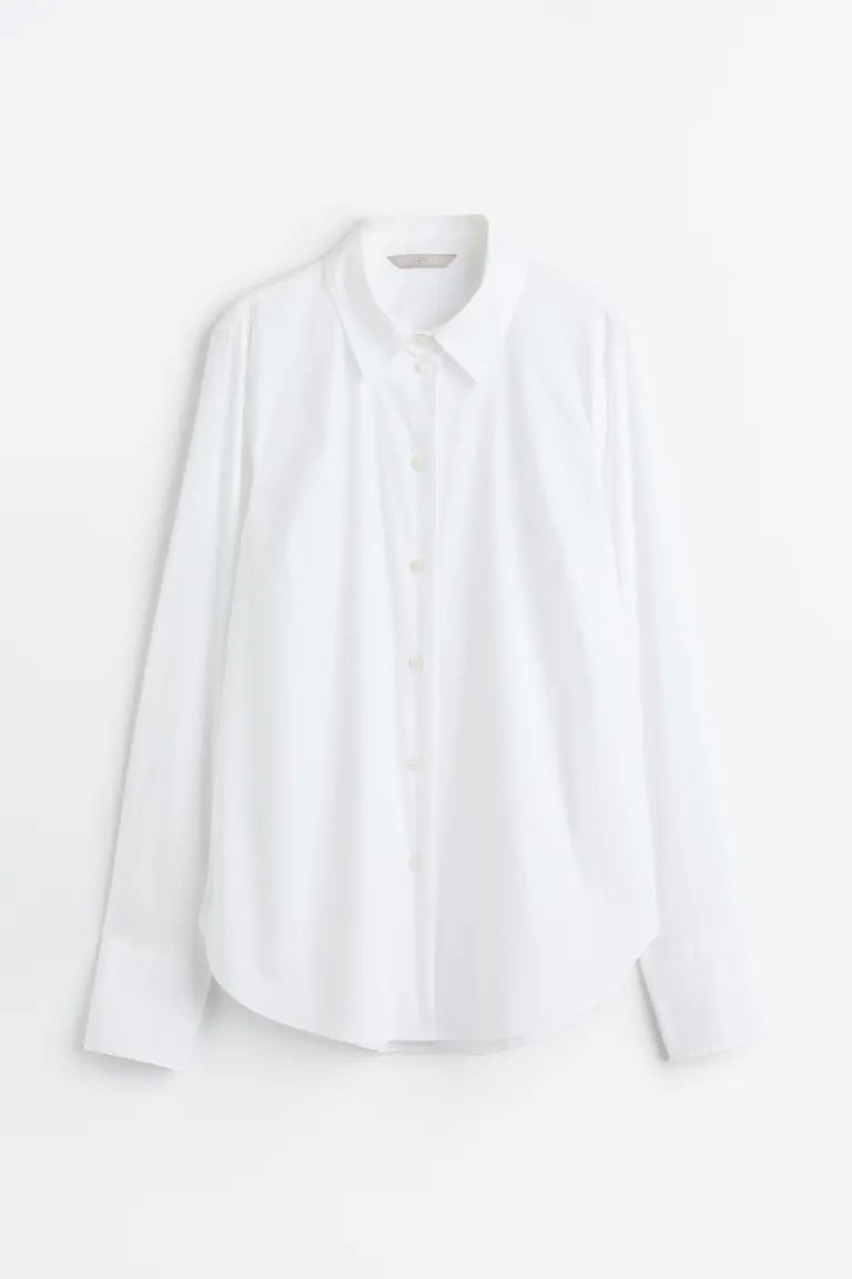 Cotton-blend Shirt - White - Ladies | H&M US | H&M (US)