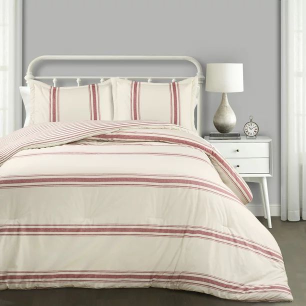 "Lush Decor Farmhouse Stripe Traditional Reversible Comforter, Full/Queen, Red, 3-Pc Set" - Walma... | Walmart (US)