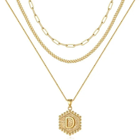 IEFSHINY Layered Initial Necklaces for Women Paperclip Chain Necklaces for Women Gold Necklace Jewel | Walmart (US)