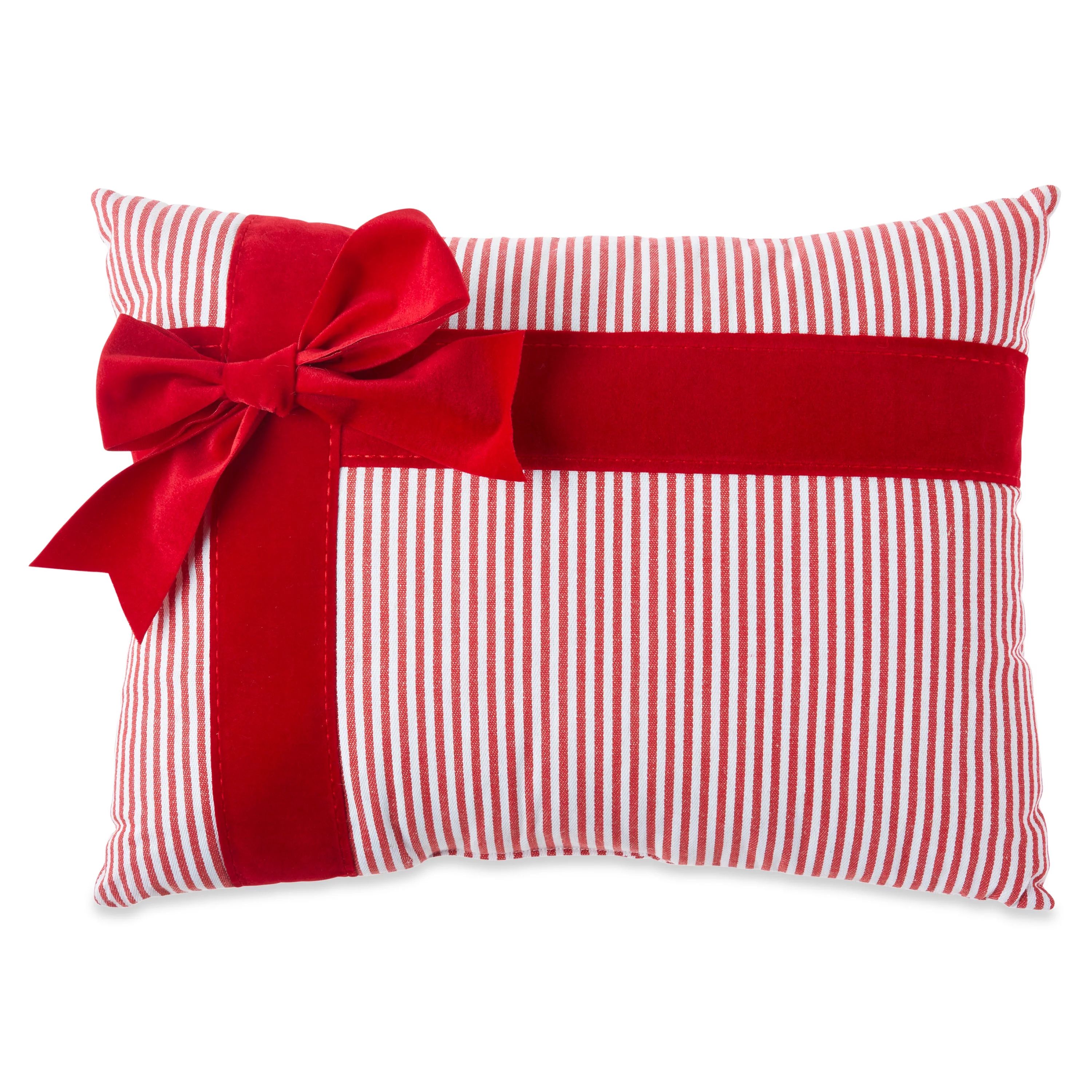 Holiday Time Red/White Stripe Pillow Decor with Big Red Bow, 12 inches | Walmart (US)
