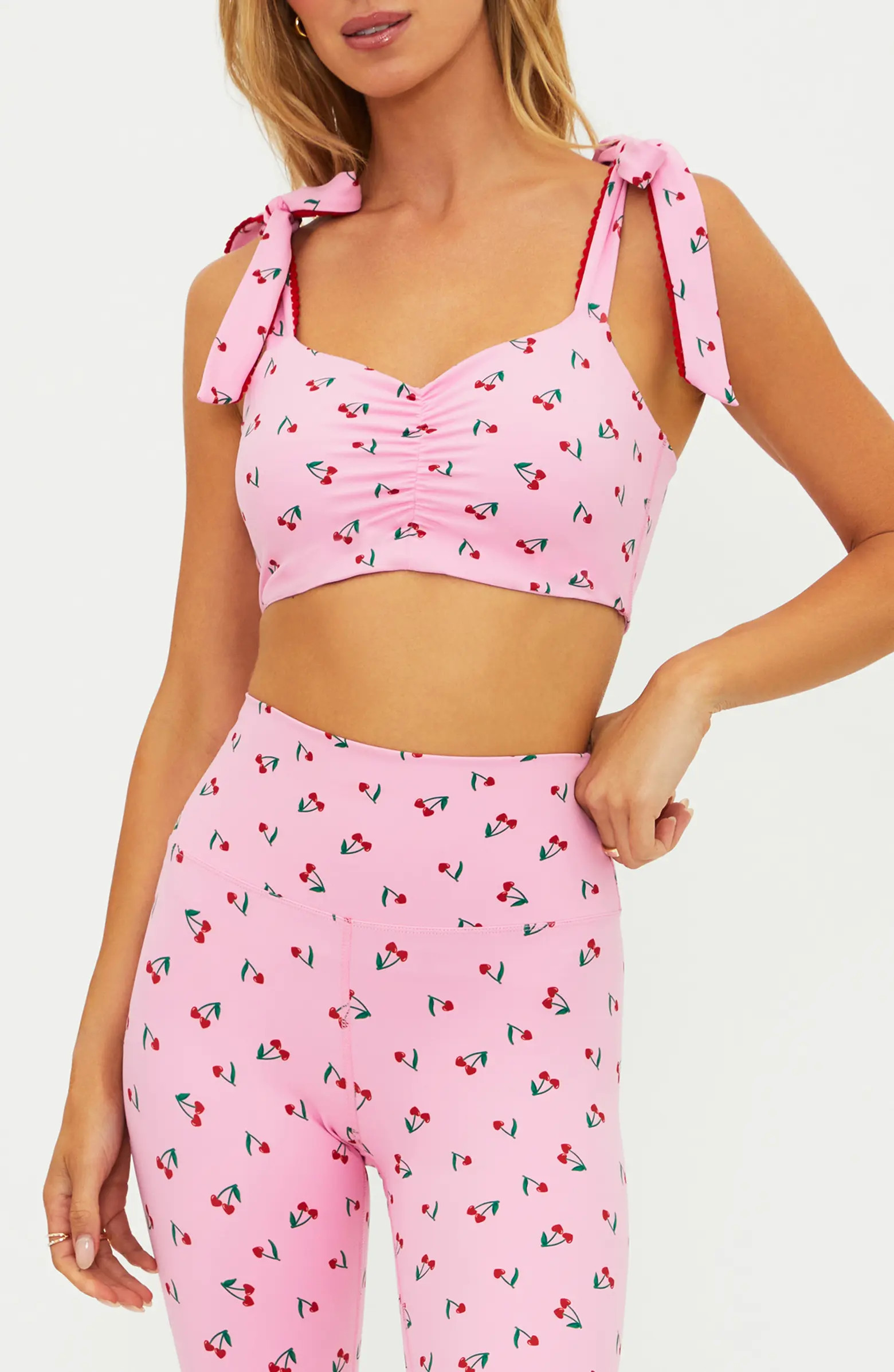 Amelia Cherry Graphic Tie Strap Bra Top | Nordstrom