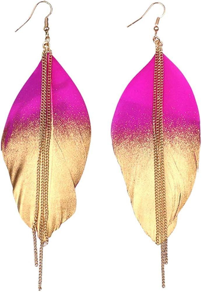 D.Rosse chic handmade eye catching brilliant shine light weight boho nature feather earrings for ... | Amazon (US)