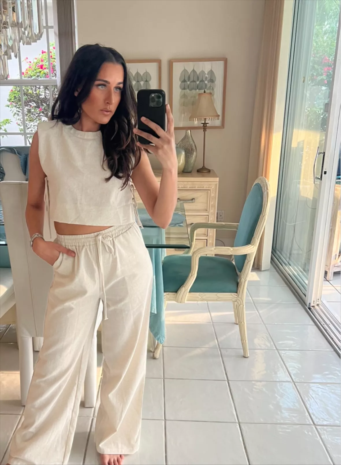 Bclout Elegant Linen Pants Sets 2 Piece Womens Outfits Summer
