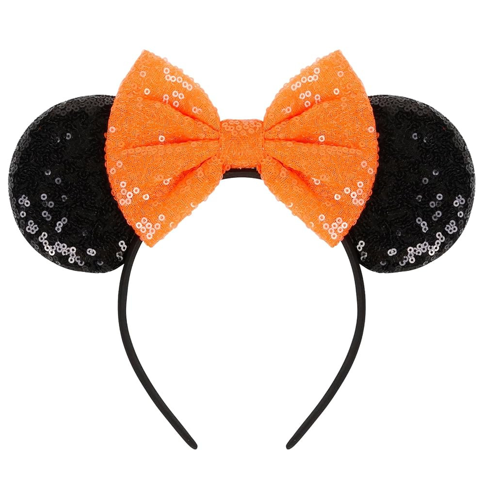 WOVOWOVO Halloween Mouse Ears Headbands for Women Orange Bow Mouse ear Headband Sequin Hairbands ... | Amazon (US)