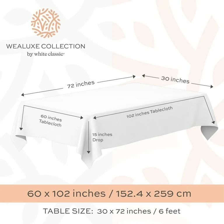 WEALUXE White Table Cloths for 6 Foot Folding Tables [2 Pack, 60x102 Inches] White Tablecloths Re... | Walmart (US)