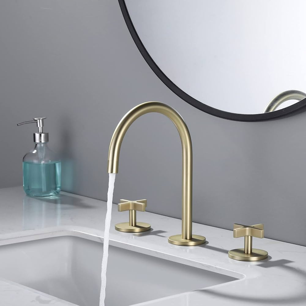 Brushed Gold Bathroom Faucet, Indare 8-Inch Brass Widespread Bathroom Sink Faucet 3 Holes with Co... | Amazon (US)