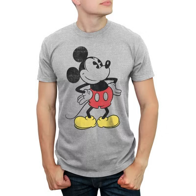 Men's Mickey & Friends Mickey Mouse Vintage Pose  T-Shirt - Athletic Heather - Medium | Target