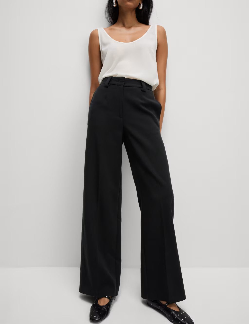 Crepe Tab Detail Wide Leg Trousers | Marks & Spencer (UK)