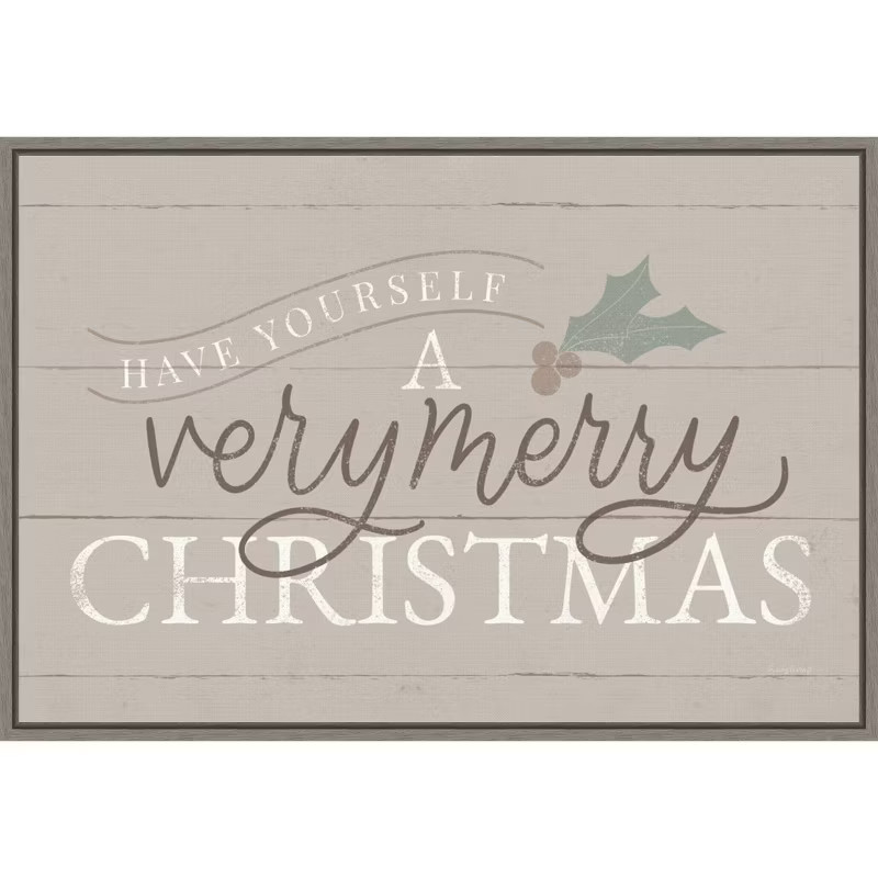 23" x 16" Vintage Christmas IV Neutral Framed Wall Canvas - Amanti Art | Target