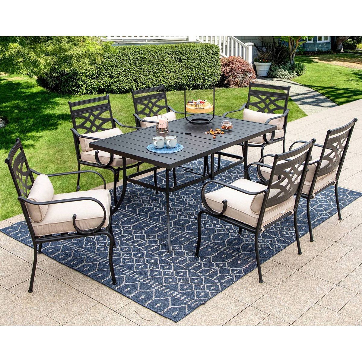 7pc Outdoor Dining Set with Chairs with Cushions & Large Metal Table with Umbrella Hole - Captiva... | Target