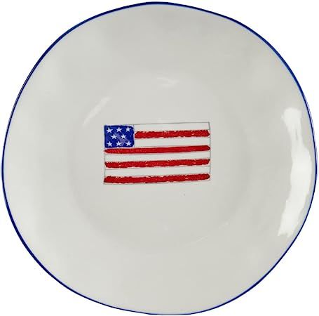Tableau American Flag Ceramic Salad Plates Set of 4-8 Inch, Round Blue Rim Dinner Plates, Microwa... | Amazon (US)
