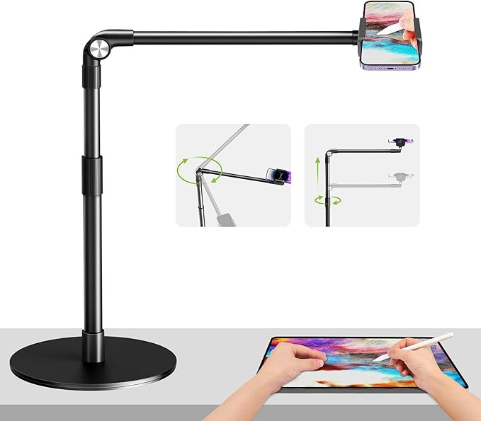 elitehood Heavy Duty Aluminum Overhead Phone Stand, 15 in Long Arm iPhone Holder for Video Record... | Amazon (US)