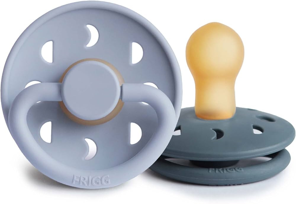 FRIGG Moon Natural Rubber Baby Pacifier | Made in Denmark | BPA-Free (Powder Blue/Slate, 0-6 Mont... | Amazon (US)