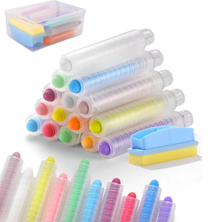 MOMJOY 15pcs Dustless Chalk Set with Chalkboard Eraser, Colored Chalk With Holder,Color Sidewalk ... | Walmart (US)