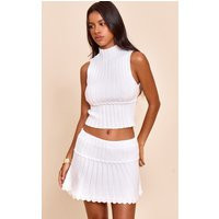 Petite White Knitted Pleated Mini Skirt | PrettyLittleThing US