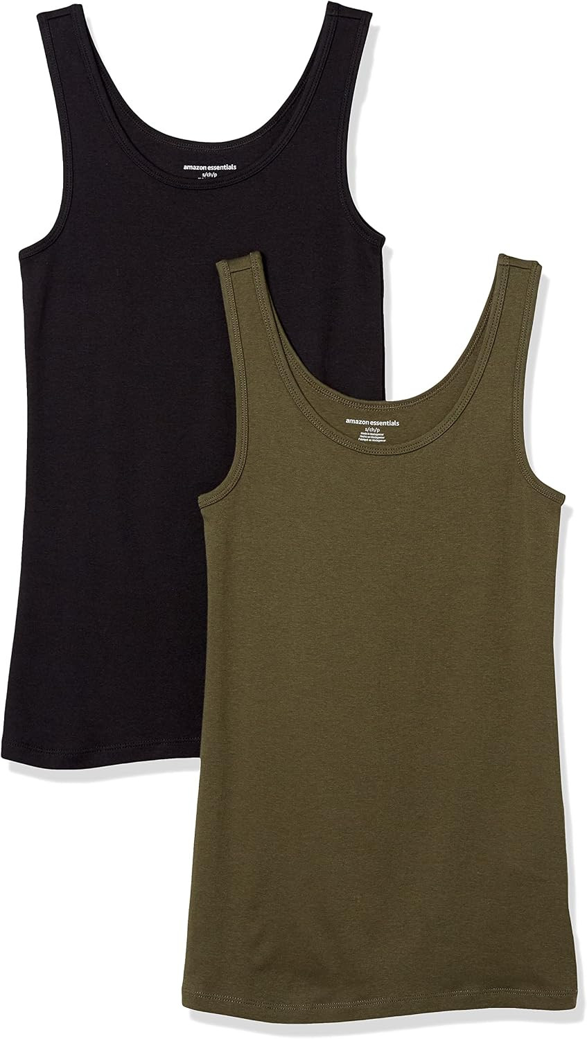 Amazon Essentials Women's Slim-Fit Ribbed Scoop Neck Tank Tops, Pack of 2 | Amazon (US)