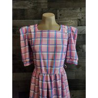 Vintage Pink Plaid Polyester Day Dress | 70's Summer 34"" Bust - Small/Medium | Etsy (US)