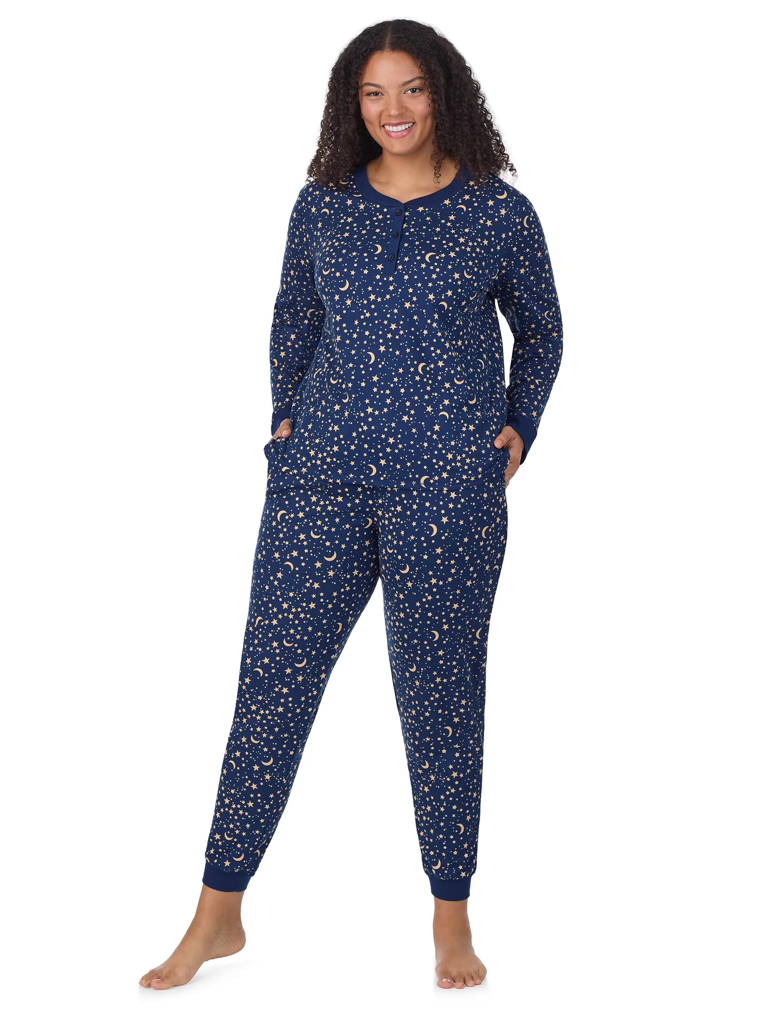 Aria Women’s Cozy Jersey Henley Pullover and Jogger 2pc Sleepwear Set, Sizes XS-4X | Walmart (US)