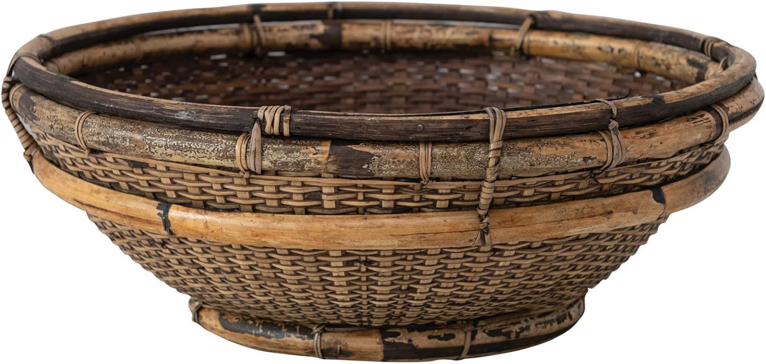 Creative Co-Op Handwoven Bamboo and Rattan Bowl, Distressed Finish Decorative Storage, 14" L x 14... | Amazon (US)