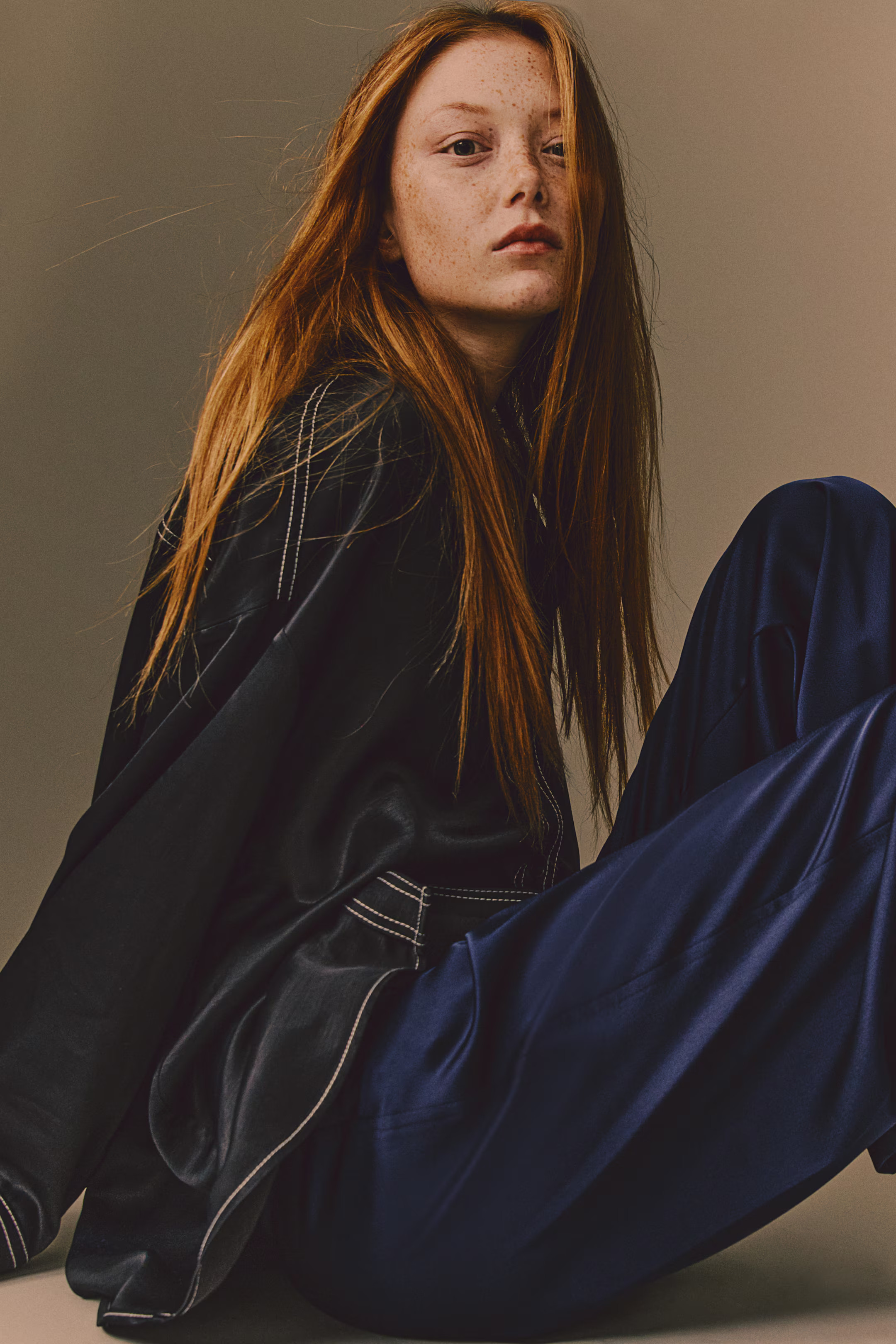 Wide-leg Satin Pants - Regular waist - Long - Dark blue - Ladies | H&M US | H&M (US + CA)