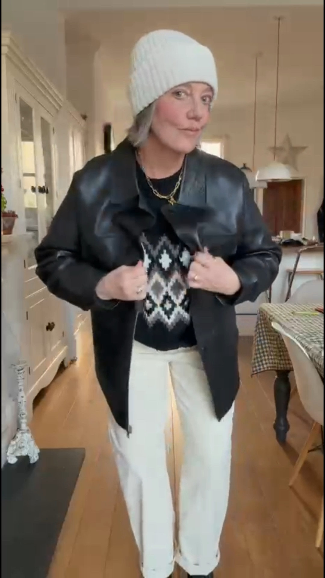 Cosy layered winter outfit ❄️
Cord Trousers size Large
Bonded leather jacket size Medium 
Jumper size 12
Knitted co ord size Medium top/trousers largee
Boots true to sizee

Knitwear, winter outfit, winter style, burgundy, fair isle, jeans, cream jeans, denim, sheer top, work wear, casual outfit


#LTKwinter #LTKjeans #LTKuk