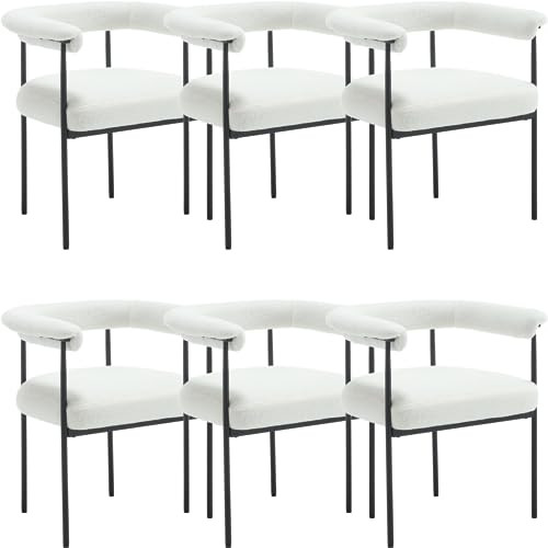 Modern Dining Chairs Set of 2, Upholstered Sherpa Side Chair Armchair with Barrel Backrest Black ... | Amazon (US)