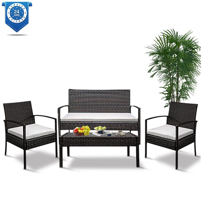 Seizeen Outdoor Patio Furniture Set on Sale, NEW Style 4 Pieces Rattan Conversation Set Cushioned... | Walmart (US)