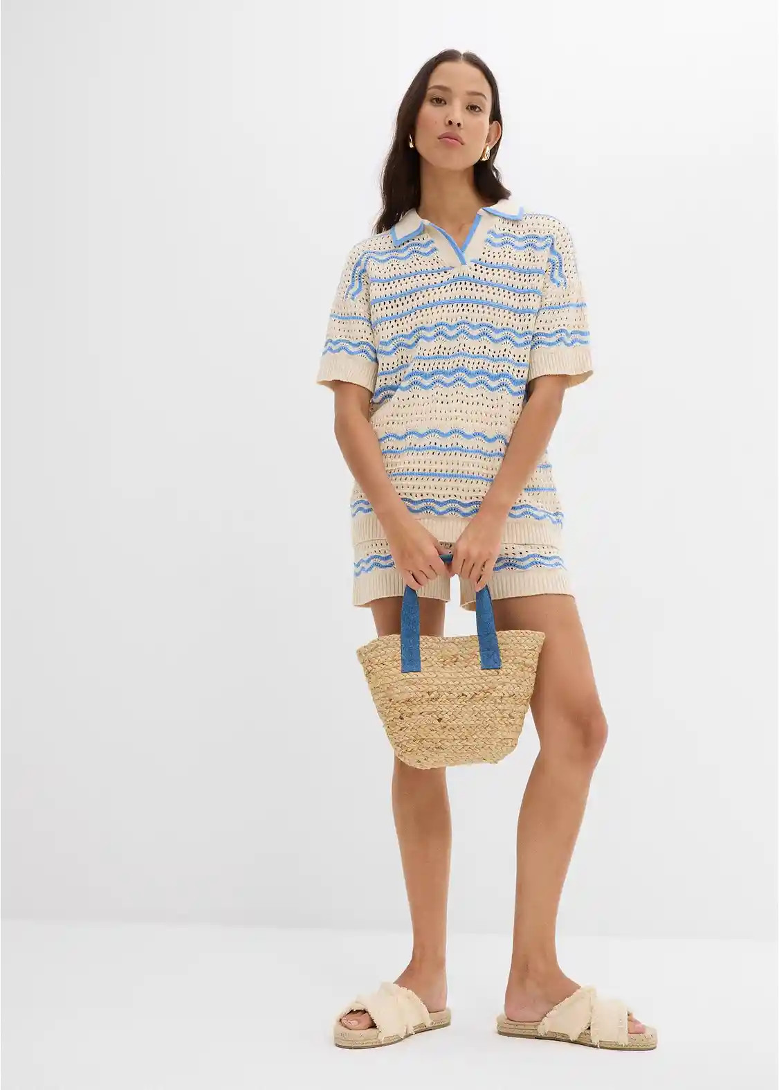 Weites sommerliches Strickshirt in Häkeloptik aus luftigem Baumwoll-Leinen-Mix | Bonprix DE