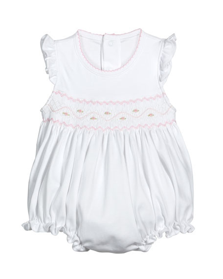 Kissy Kissy Girl's Floral Embroidered Ruffle Bubble Romper, Size 0-9M | Neiman Marcus