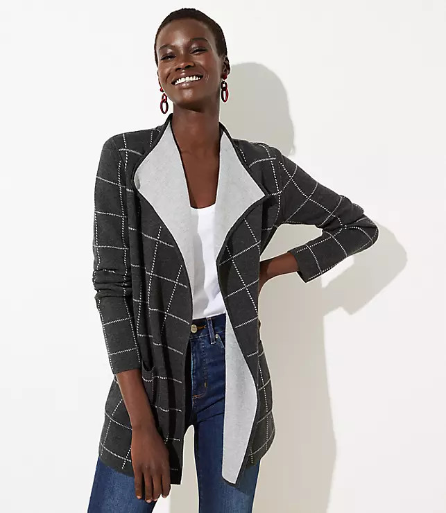 Plaid Reversible Sweater Jacket | LOFT