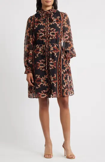 Julia Jordan Florentine Print Long Sleeve Tie Neck Shirtdress | Nordstrom | Nordstrom