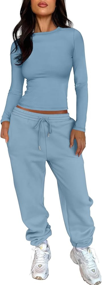 ANRABESS Womens 2 Piece Sweatsuits Long Sleeve Tight Shirt Tops Joggers Fleece Sweatpants Sets 20... | Amazon (US)